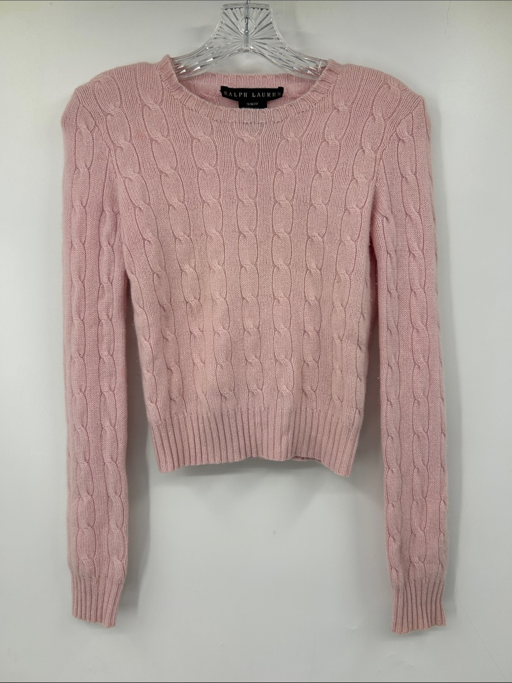 Ralph Lauren Black Label Pink Cashmere Sweater Cab Knit Slim Fit Size Small